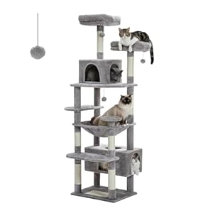 PAWZ Road Large 72 Inch Cat Tree and Tower for Indoor Cats – With Sisal-Covered Scratching Posts, Padded Perches, Condos, and Basket – Gray