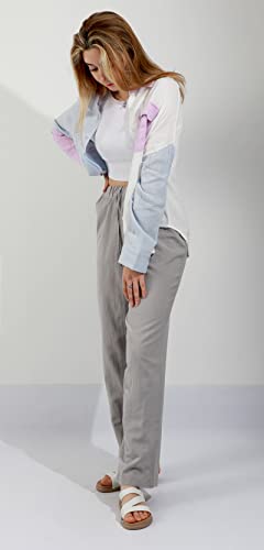 Image of CHARTOU Women's Summer Drawstring Waist Wide Leg Loose Cotton Linen Palazzo Pants