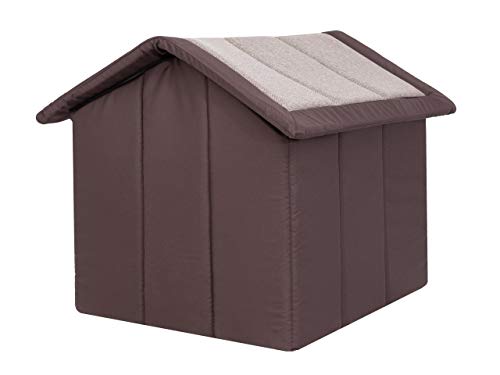 PillowPrim Hundehütte Hundehöhle Hundebett Hundehaus Katzenhöhle Größe XXXL - 76x72 cm Cappuccino mit braun