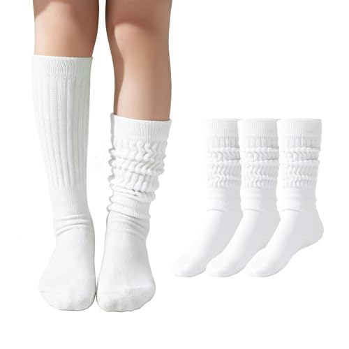Marchare Slouch Socks for Girls Scrunch Cotton Crew Soft Cushioned Slouchy Socks Knee High Athletic Long Socks for Kids