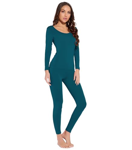Mcilia Women's Ultrathin Modal Round Neck Thermal Underwear Top & Bottom Set Peacock Blue Medium (UK Size 12 14) Mcilia Women's Ultrathin Modal Round Neck Thermal Underwear Top & Bottom Set Peacock Blue Medium (UK Size 12 14)