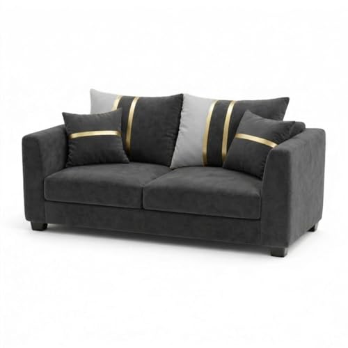 Image of Vero Plush Comfort Sofa Set | 3 Seater + 2 Seater with Ottoman | Luxury Velvet Suede Fabric | Modern Living Room Sofa | Dark Gray