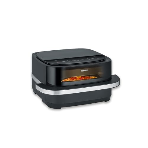 SEVERIN Friteuse à air chaud, Air fryer avec programme spécial pizza, Friteuse sans huile avec panier de 4 L, Multicuiseur avec fenêtre, Noir, FR 2464