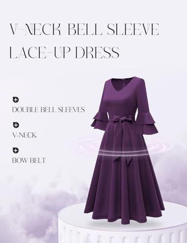 Image of DRESSTELLS Women's Cocktail Dress Summer Wedding Guest Party Vintage 3 /4 Bell Sleeve V Neck A-Line Dress