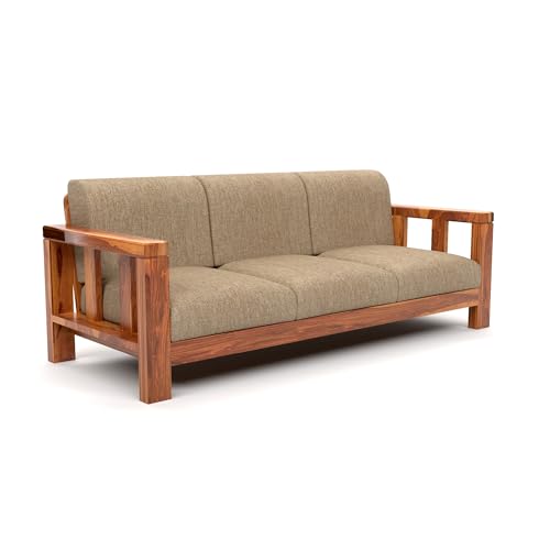 Image of Solid Sheesham Wood 5 Seater Sofa Set (3+1+1) for Living Room | Stylish & Durable 5 Seater Sofa for Home & Office Furniture (Evans Honey, 5 Seater)