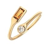 Skcess 14K Gelbgold Verlobungsring Damen Champagner Citrin 3x6mm, Verstellbarer Offener Vintage-Ring Trauringe Moissanit Größe 50 (15.9)