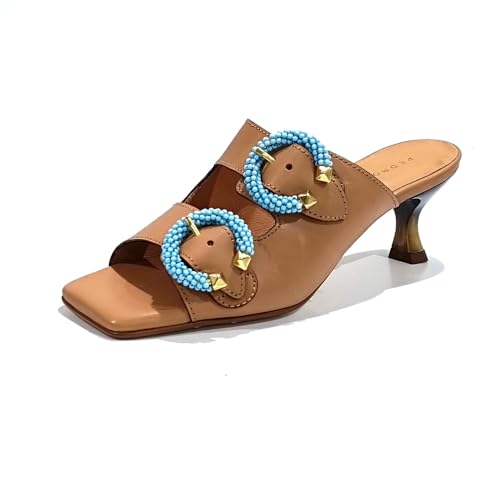 Pedro Miralles Sandalias de tacón de Piel en Color Caramelo Modelo Filipinas en Tonos Marrones. Hecho a Mano en España