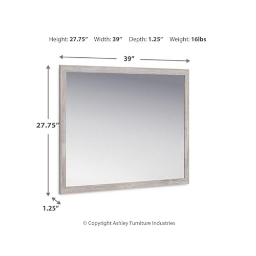 Image of Signature Design by Ashley Vessalli Casual Framed Bedroom Mirror for Wall and Dresser Mount, Light Gray