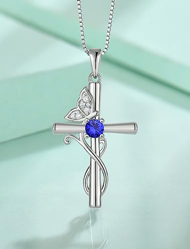 STARCHENIE Butterfly Cross Necklace 925 Sterling Silver Crucifix Pendant Birthstone Jewelry for Women4