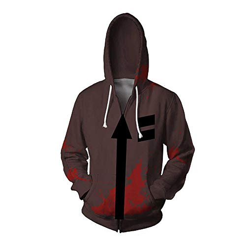 Anime Cosplay Hoodie,Sportpullover für Herren,Neuheit 3D-Druck Langarm-Pullover mit Reißverschluss Winterjacken-Engel des Todes Brown-3X-Large