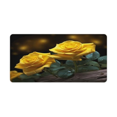 Alfombrilla para escritorio grande con rosas amarillas