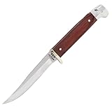 BEAR & SON 263R Rosewood Small Hunter Fixed Blade Knife with Leather Sheath – Clip Point High Carbon Stainless Steel Blade, Full Tang Build, Nickel Silver Bolsters, Lightweight Hunting EDC Carry
