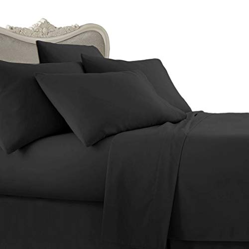 6pc 1200 hilos juego de sábanas de algodón egipcio con 4 fundas de almohada, negro, Matrimonio doble
