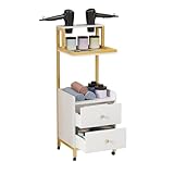 Moderno carrito de peluquería con 4 ruedas con soporte para secador de pelo, estantería abierta y armario de almacenamiento, elegante carrito de peluquería blanco para uso profesional