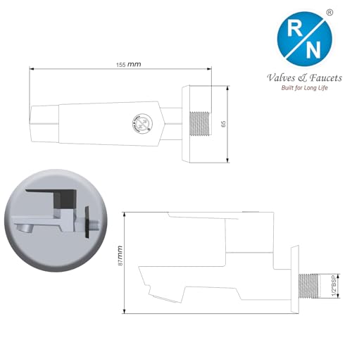 Image of RN PTMT Bib Cock for Bathroom | 15mm Foam Flow Water Tap with Flange | Luxury G20 Series Faucet | High-Grade Engineering Polymer Tap (Metallic Grey Black Dual, Pack of 1)