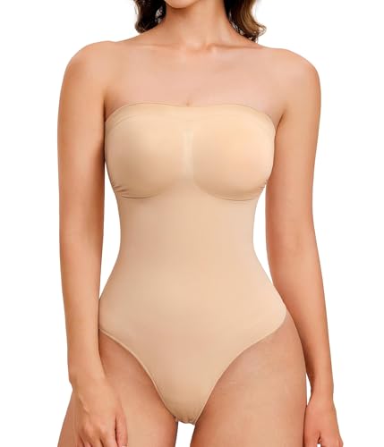 Strapless Thong Bodysuit for Women Seamless Tummy Control Shapewear Body Shaper -Removable Strap Tube Top Leotard - Main Image