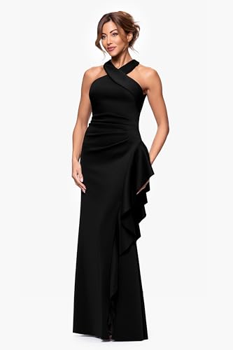 Xscape Women's Long Asymmetrical Neckline Scuba Dress2