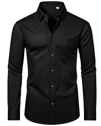 Image of Black Shirt Long Sleeve for Men 4-Way Stretch Business Dress Formal Shirts