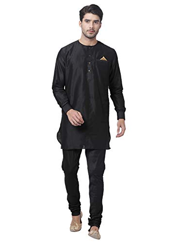 Image of VASTRAMAY Men's Black Cotton Blend Kurta and Pyjama Set