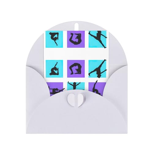 Elegante tarjeta de felicitación blanca con sobres, juego de gimnasia, tarjetas de papel perlado con calcomanías a juego