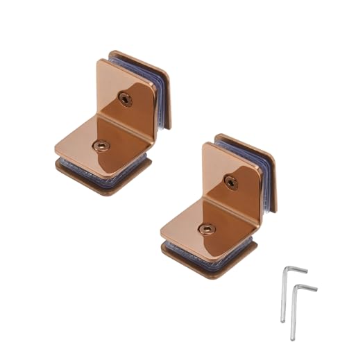 BE-TOOL Stainless Steel 90 Degree Glass Clamp, Shower Glass Bracket, Glass Shelf Holder for 8-12 mm Thickness Glass(Rose Gold)