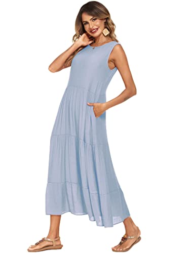 Image of Halife Women's Summer Casual Maxi Dresses Flowy Ruffle Boho Long Dresses with Pockets