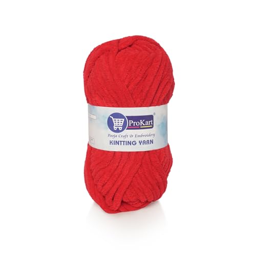 Image of ProKart Premium Blankie Wool, Plush & Cuddly, Chenille Yarn Supersoft Hand Knitting Wool Ball | Blanket Thick /Mottu Yarn Ball Suitable for Hand Knitting and Crocheting for Baby, Adult, Sweaters, caps, Throws, Home Furnishing, Scarves, Blankets (Red, 100gms x 2 Pack)