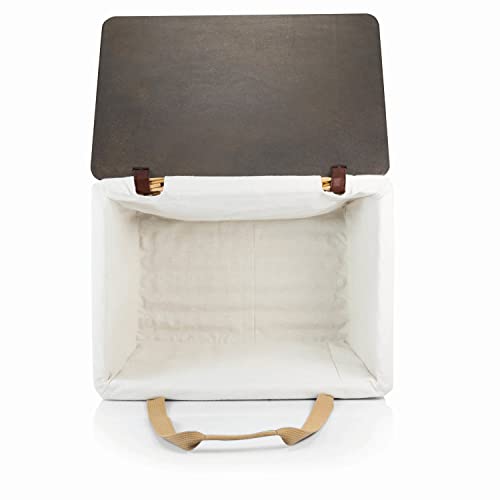 PICNIC TIME Canasta Grande Wicker Picnic Basket, Classic Large Wicker Basket for 2 with Handwoven Willow Design, Removable and Customizable Lid Table, (Beige Canvas with Brown Lid)