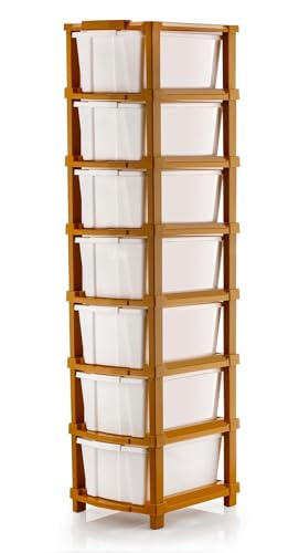 Image of 7 XL Plastic Modular Drawer System for Home, Office, Hospital, Parlor, School, Doctors, Home and Kids, Product Dimension When Asembeled (28Cmx35Cmx120Cm)(White Brown, 7XL)