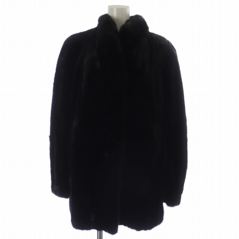 Amazon.co.jp: ブラックミンクファー コート 毛皮 ミドル ショート 11  