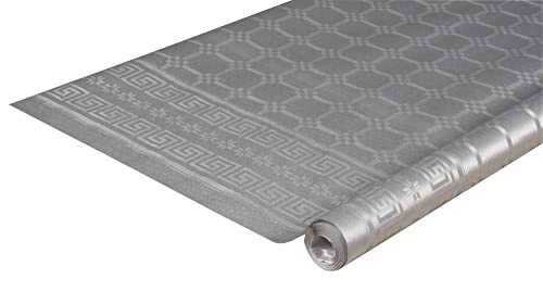 Pro Nappe - Ref R480652I - Mantel de papel damasco desechable en rollos 6 M de largo X 1,20 M de ancho - Color plata metalizado - Papel damasco con un patrón universal chic y clásico Caja de 12 rollos