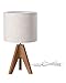 EDISHINE Tripod Table Lamp, Small Cute Bedside Lamp with Linen Beige Lampshade, Nightstand Lamp for Nursery, Bedroom, Kid Room, Living Room, Light Brown Wooden Base, E26 Socket, 14.2 Inch