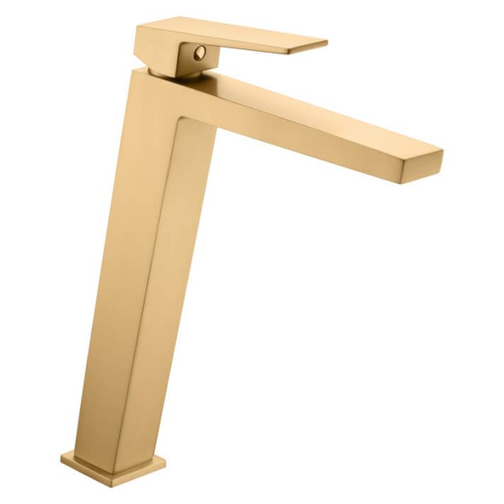 IMEX - Grifo de lavabo monomando de baño caño alto para agua fría y caliente - Griferia alto para lavabo - serie ART Oro Cepillado - BDAR025-3OC