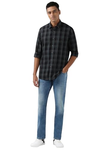 Image of Peter England Men Black Slim Fit Check Shirt