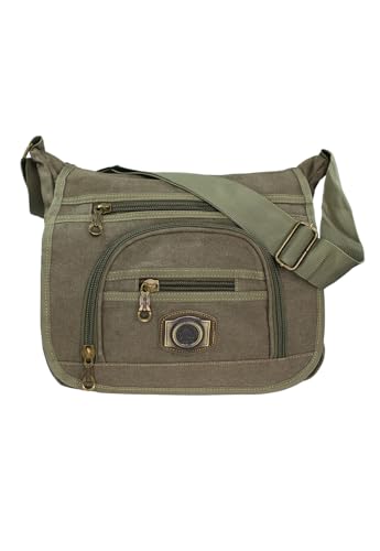 Bolsa Carteiro de Lona com Alça Transversal Ajustável Multi Compartimentos (Verde)