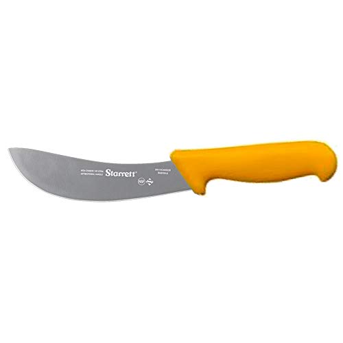 Starrett Professional Skinning Knife - BKY206-6 Yellow Handle Narrow Curved 6 Sanitized Stainless Steel Blade - Hunters Butchers Kitchen Chef's Knife
