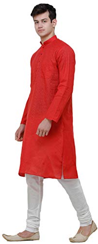 Ensemble pyjama kurta rouge en tissage artisanal d'exception Exotic India 46