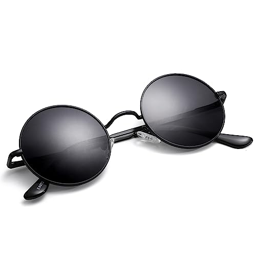 Pro Acme Retro Kleine Runde Polarisierte Sonnenbrille für Männer Frauen (Schwarz Rahmen | Grau Linse)