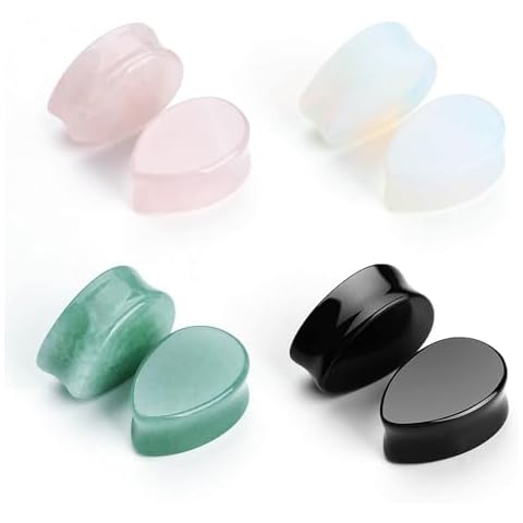 CABBE KALLO 8Pcs Mixed 6G-16G Drop-Shaped Ear Gauges Plugs Unisex Earrings Body Piercing Jewelry - Ear Gauges & Tunnel Plug Set with Natural Stone,Drop-shaped plugs - Ear Stretching Kit with Sizes (6mm, 8mm, 10mm, 12mm, 14mm, 16mm) - (8mm) Cover