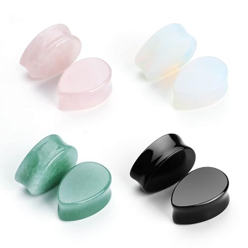 Natural Stone Ear Plug Stretching Gauges Kit, 8Pcs Mixed 6G-16G Drop-Shaped Ear Gauges Plugs Unisex Earrings Body Piercing Jewelry