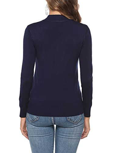 Aottori Damen Strickjacke mit ReißVerschluss Kurz Strickjacken Cardigan Langarm Stehkragen Elegant Trachtenjacke Pullover Einfarbig Strickmantel Jacke Outerwear Marine M