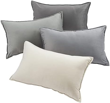 Topfinel Grey Winter Throw Pillow Cushion Covers 30cm x 50cm Sofa Bed Colorful Oblong Soft Case 12x20 Velvet Scatter Decorative Pillow Cover for Livingroom Bedroom Invisible Zipper,Set of 4