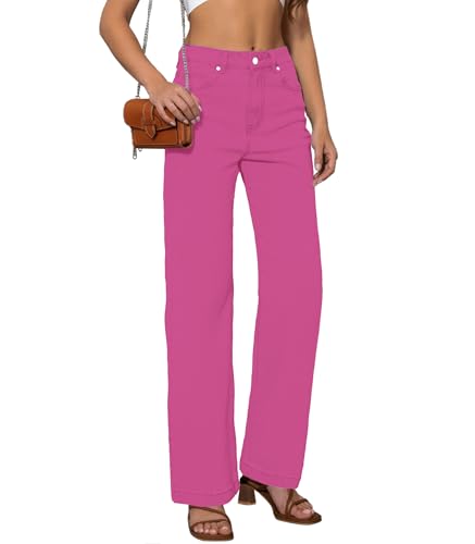 Womens Jeans Mid Waisted Straight Leg Loose Stretchy Lightweight Tummy Control Trendy Jeans for Women 2025 (US, Numeric, 8, Regular, Regular, Rose Red)3