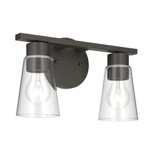 Image of Kichler Stamos 13.25 inch 2-Light Soft Modern Vanity Light with Clear Glass in Olde Bronze, (8.25 inch H x 13.25 inch W), 55120OZCLR