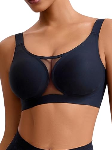 Liyunee Women's Plus Size Jelly Bra - Wireless Push Up Bralette with Seamless Full Coverage, Comfortable for Older Women & Curvy Figures,Jelly Wireless Push Up Bra,Black,M