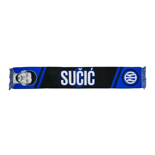100% Acrilico Inter, Sciarpa Jacquard dedicata al giocatore Petar Sučić, 100% Acrilico, Nero/Blu/Bianco, 135x22cm