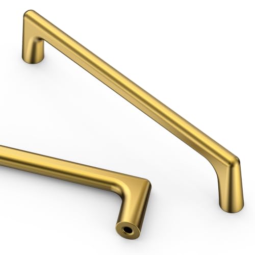 Image of Asidrama 10 Pack 5 Inch(128mm) Vibrant Brushed Moderne Brass Cabinet Pulls Heavy-Duty Solid Kitchen Cabinet Handles Drawer Hardware for Bathrooms Cabinets 3307