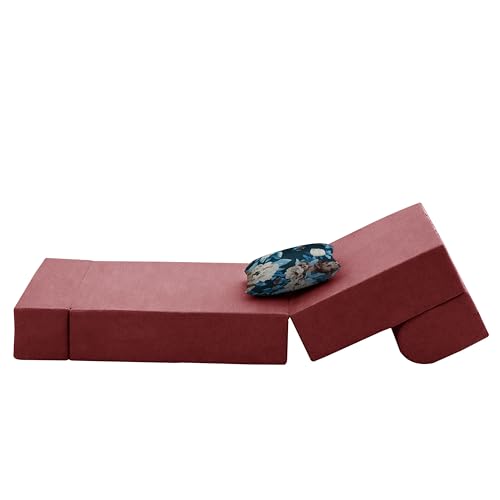 Image of Convertible 3 * 6 Single Seater Sofa Cum Bed | Foldable Sofa Bed for Apartments & Studio Rooms (RED, COMFORTMAX)