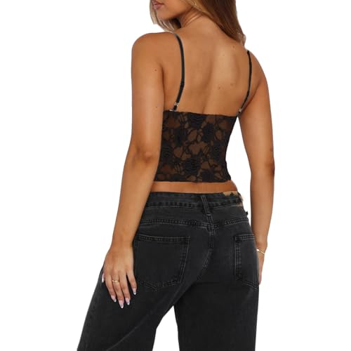 Women Lace Tank Top Mesh See Through Backless Cami Y2k Going Out Top3