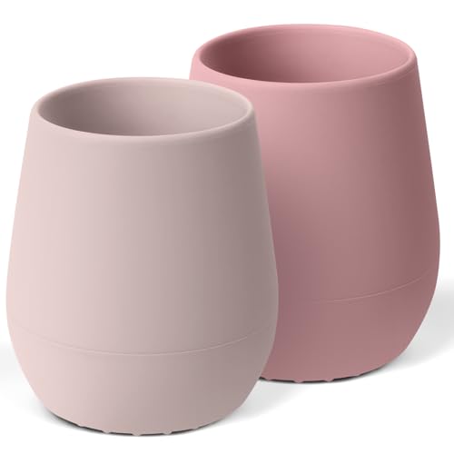 HOTUT Silicone Bicchiere Neonato 6 Mesi, 2 Pezzi Bicchiere Bambino Neonato, Senza BPA, Piccola Tazza Bambini Antigoccia, Tazze di Allenamento in Silicone, Forno a Microonde, Lavabile in Lavastoviglie